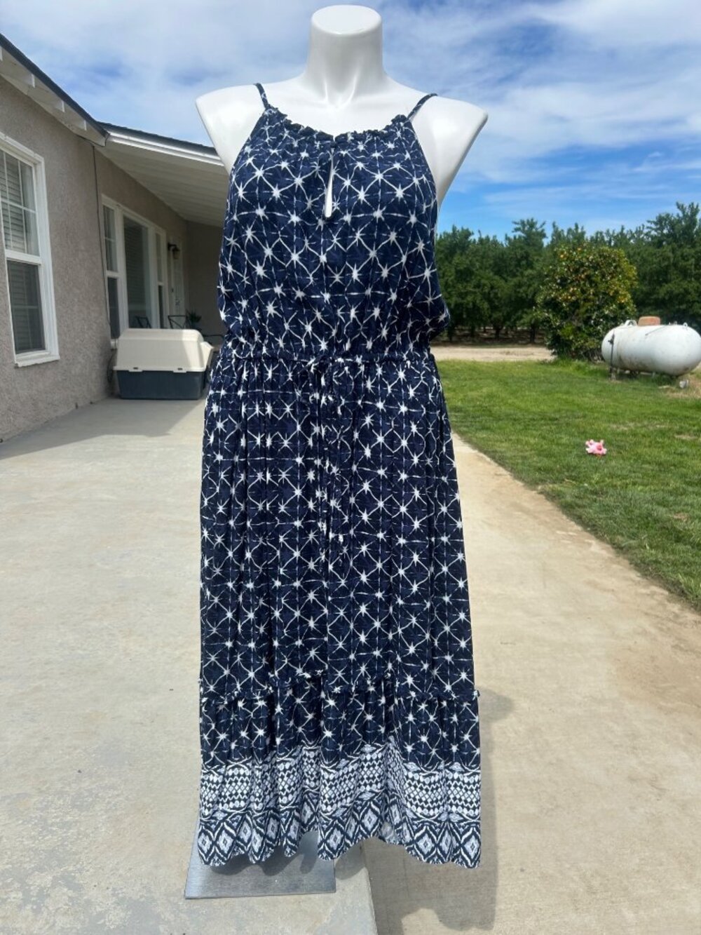 Womens Blue Long Maxi Full Dress Casual  Sundress - Plus Size XXXL - Size 22